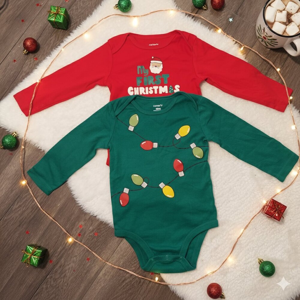 Carter's Christmas Bodysuit Lot of 2 Long Sleeve 18M Holiday